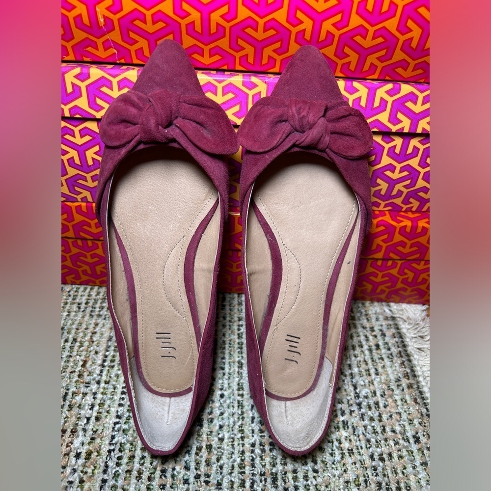 J. Jill Burgundy Bow Pointed-Toe Flats